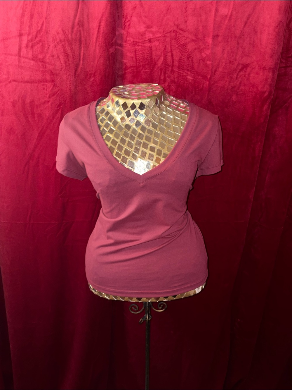 Women's Dusty Rose V-Neck Short Sleeve Tee